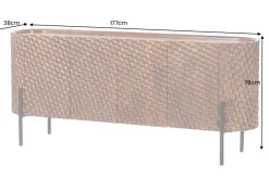 Massives Sideboard ADLON 180cm braun Mangoholz schwarz Metall 3D-Front in Wabenstruktur