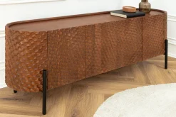 Massives Sideboard ADLON 180cm braun Mangoholz schwarz Metall 3D-Front in Wabenstruktur