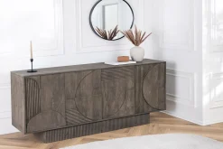 Massives Sideboard ART DECO 170cm grau Mangoholz 3D-Front