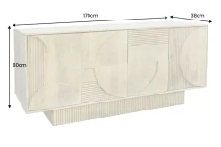 Massives Sideboard ART DECO 170cm weiß gekälkt Mangoholz 3D-Front handmade