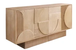 Massives Sideboard ART DECO 170cm weiß gekälkt Mangoholz 3D-Front handmade