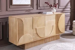 Massives Sideboard ART DECO 170cm weiß gekälkt Mangoholz 3D-Front handmade