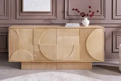 Massives Sideboard ART DECO 170cm weiß gekälkt Mangoholz 3D-Front handmade