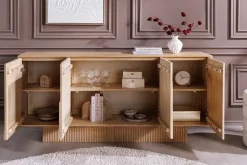 Massives Sideboard ART DECO 170cm weiß gekälkt Mangoholz 3D-Front handmade