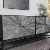 Massives Sideboard BARRACUDA 180cm grau Mangoholz mit Teakholz-Front schwarz Metall