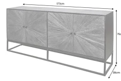 Massives Sideboard BARRACUDA 180cm braun Mangoholz mit Teakholz-Front schwarz Metall