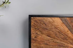 Massives Sideboard BARRACUDA 180cm braun Mangoholz mit Teakholz-Front schwarz Metall