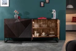 Massives Sideboard CREATIVO 180cm Mangoholz aufwändige 3D Front Retro Design