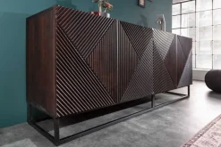 Massives Sideboard CREATIVO 180cm Mangoholz aufwändige 3D Front Retro Design