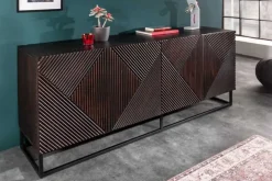 Massives Sideboard CREATIVO 180cm Mangoholz aufwändige 3D Front Retro Design
