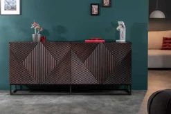 Massives Sideboard CREATIVO 180cm Mangoholz aufwändige 3D Front Retro Design
