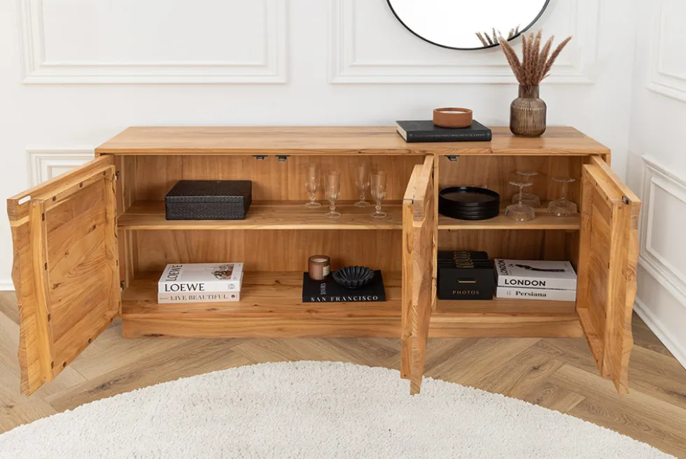 Massives Sideboard DESERT 160cm sand beige Akazienholz 3D-Front