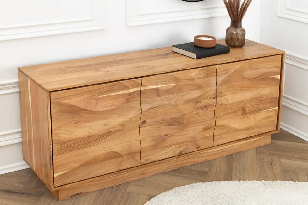 Massives Sideboard DESERT 160cm sand beige Akazienholz 3D-Front