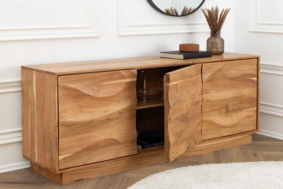 Massives Sideboard DESERT 160cm sand beige Akazienholz 3D-Front