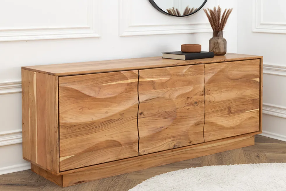 Massives Sideboard DESERT 160cm sand beige Akazienholz 3D-Front