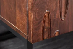 Massives Sideboard DUNE 175cm walnuss-braun Akazienholz 3D-Design schwarz Metall