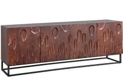 Massives Sideboard DUNE 175cm walnuss-braun Akazienholz 3D-Design schwarz Metall