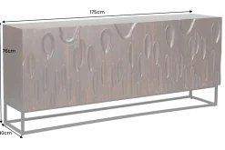 Massives Sideboard DUNE 175cm walnuss-braun Akazienholz 3D-Design schwarz Metall