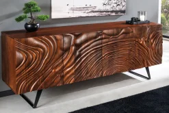 Massives Sideboard FLUID 175cm braun Mangoholz 3D-Design Kufengestell