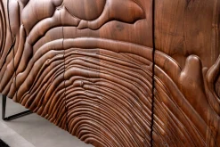 Massives Sideboard FLUID 175cm braun Mangoholz 3D-Design Kufengestell