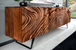 Massives Sideboard FLUID 175cm braun Mangoholz 3D-Design Kufengestell