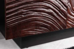 Massives Sideboard FLUID 175cm walnuss-braun Akazienholz 3D-Design schwarzer Sockelfuß