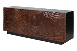 Massives Sideboard FLUID 175cm walnuss-braun Akazienholz 3D-Design schwarzer Sockelfuß