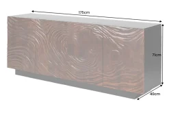 Massives Sideboard FLUID 175cm walnuss-braun Akazienholz 3D-Design schwarzer Sockelfuß