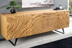 Massives Sideboard FLUID 175cm creme Mangoholz 3D-Design Kufengestell