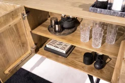 Massives Sideboard FLUID 175cm creme Mangoholz 3D-Design Kufengestell