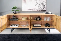 Massives Sideboard FLUID 175cm creme Mangoholz 3D-Design Kufengestell