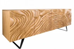 Massives Sideboard FLUID 175cm creme Mangoholz 3D-Design Kufengestell