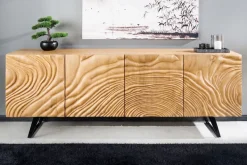 Massives Sideboard FLUID 175cm creme Mangoholz 3D-Design Kufengestell