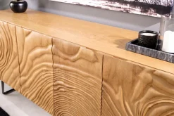 Massives Sideboard FLUID 175cm creme Mangoholz 3D-Design Kufengestell