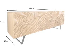 Massives Sideboard FLUID 175cm creme Mangoholz 3D-Design Kufengestell