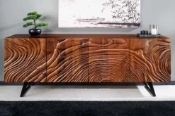 Massives Sideboard FLUID 175cm walnuss-braun Akazienholz 3D-Design Kufengestell