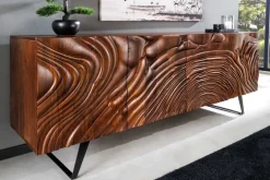 Massives Sideboard FLUID 175cm walnuss-braun Akazienholz 3D-Design Kufengestell