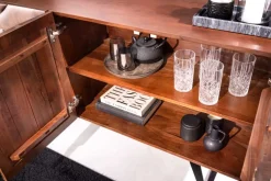 Massives Sideboard FLUID 175cm walnuss-braun Akazienholz 3D-Design Kufengestell