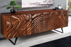 Massives Sideboard FLUID 175cm walnuss-braun Akazienholz 3D-Design Kufengestell