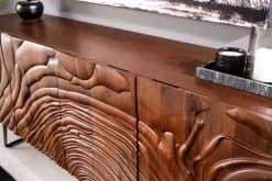Massives Sideboard FLUID 175cm walnuss-braun Akazienholz 3D-Design Kufengestell
