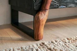 Massives Sideboard FOREST 160cm schwarz braun Mangoholz sechs Fächer 3D-Front
