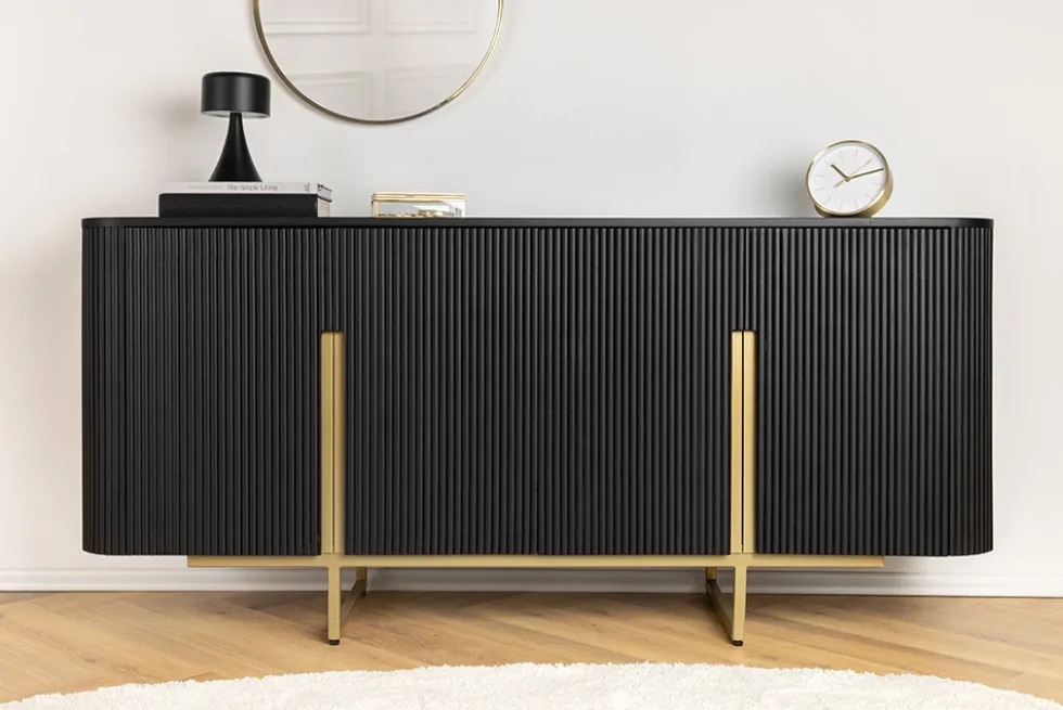 Massives Sideboard GATSBY 160cm schwarz gold Mangoholz Retro handmade
