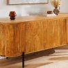 Massives Sideboard GATSBY 160cm natur Mangoholz schwarz Metall mit Lamellenfront