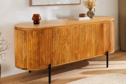 Massives Sideboard GATSBY 160cm natur Mangoholz schwarz Metall mit Lamellenfront