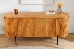 Massives Sideboard GATSBY 160cm natur Mangoholz schwarz Metall mit Lamellenfront