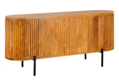 Massives Sideboard GATSBY 160cm natur Mangoholz schwarz Metall mit Lamellenfront