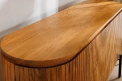 Massives Sideboard GATSBY 160cm natur Mangoholz schwarz Metall mit Lamellenfront