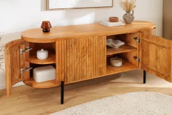 Massives Sideboard GATSBY 160cm natur Mangoholz schwarz Metall mit Lamellenfront