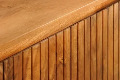 Massives Sideboard GATSBY 160cm natur Mangoholz schwarz Metall mit Lamellenfront