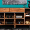 Massives Sideboard GENESIS 170cm braun geflammt Akazienholz Metall Industrial Design